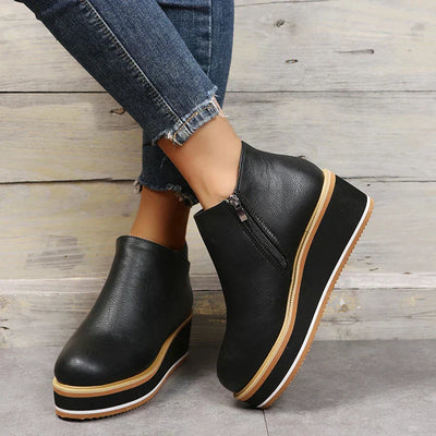 Enkelboots met rits en plateauzool voor dames