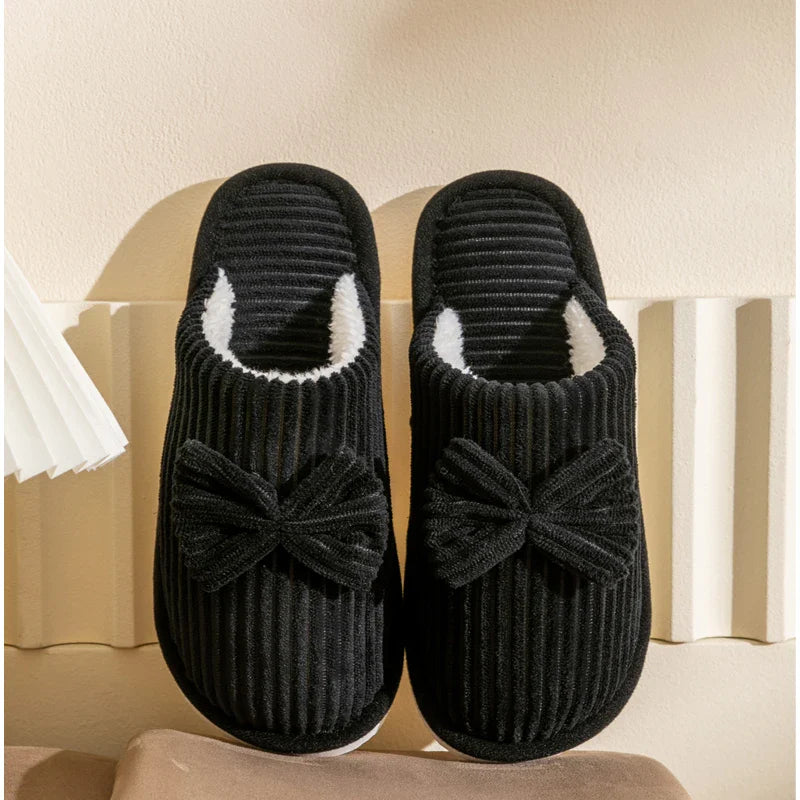 Warme pantoffels voor dames met strikdetail