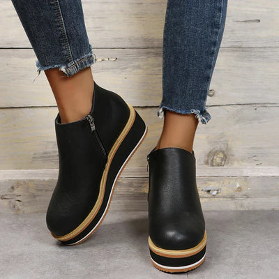 Enkelboots met rits en plateauzool voor dames
