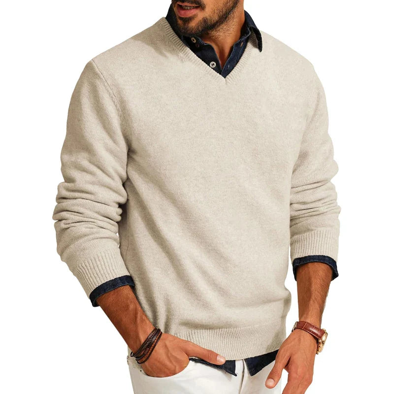 Heren Trui met V-Hals | Casual Pullover over Overhemd