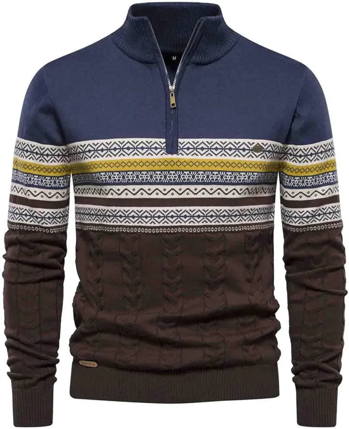 Heren Half-Zip Trui met Patroon | Warme Gebreide Pullover met Hoge Kraag