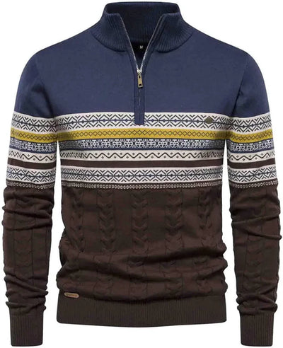 Heren Half-Zip Trui met Patroon | Warme Gebreide Pullover met Hoge Kraag