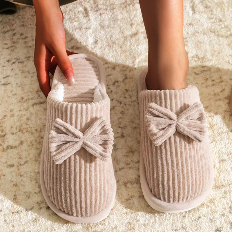 Warme pantoffels voor dames met strikdetail