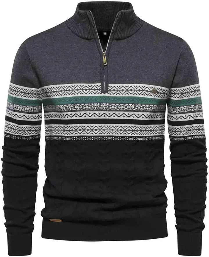 Heren Half-Zip Trui met Patroon | Warme Gebreide Pullover met Hoge Kraag