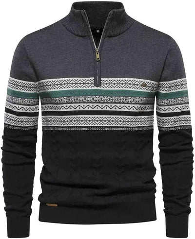 Heren Half-Zip Trui met Patroon | Warme Gebreide Pullover met Hoge Kraag