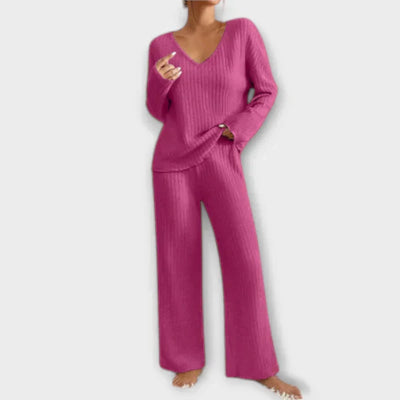 Casual dames loungepak met ribbeltextuur