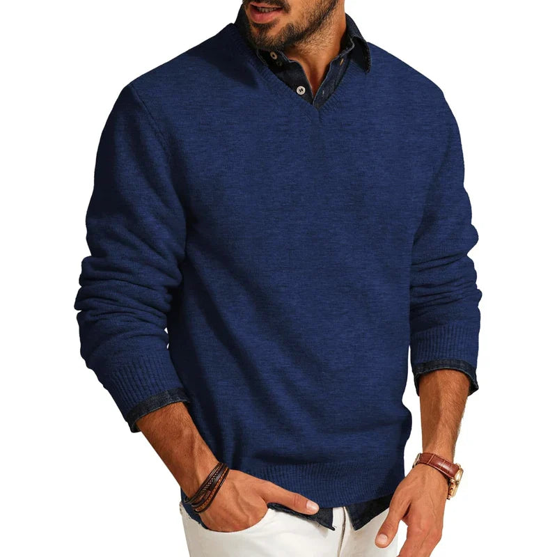 Heren Trui met V-Hals | Casual Pullover over Overhemd