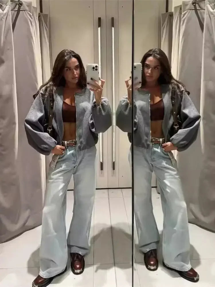 Veste bomber rétro pour dames avec col rond et tissu doux