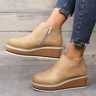 Enkelboots met rits en plateauzool voor dames