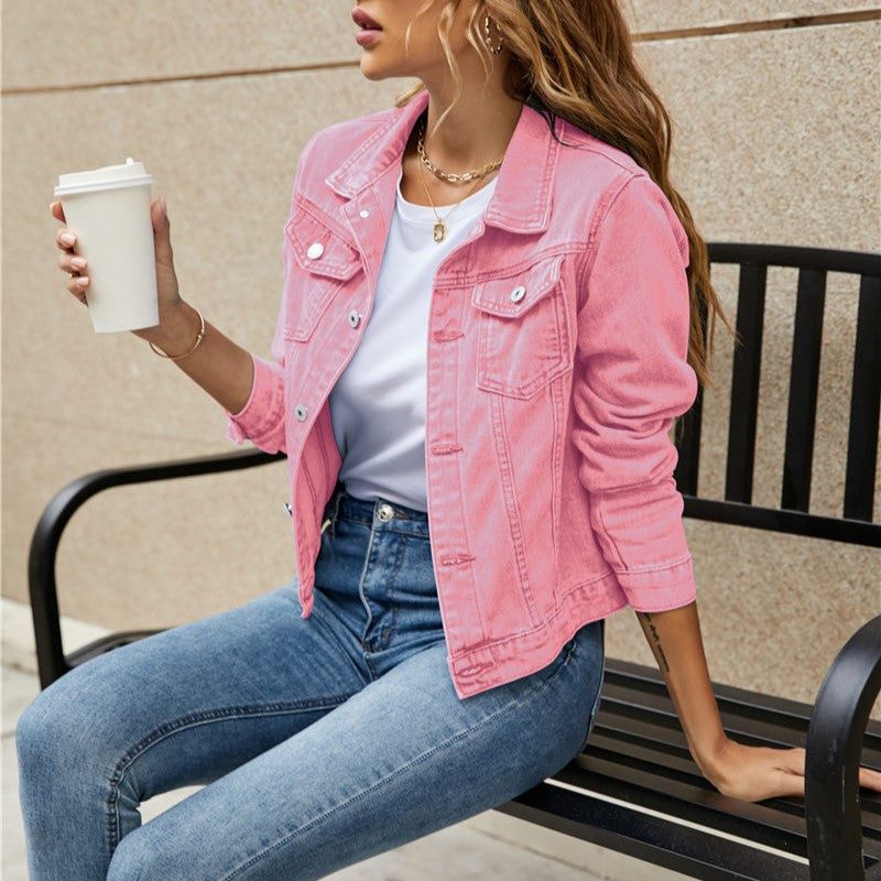Veste en jean pour dames | Veste en denim avec col et poches poitrine