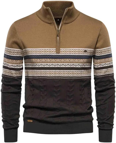 Heren Half-Zip Trui met Patroon | Warme Gebreide Pullover met Hoge Kraag
