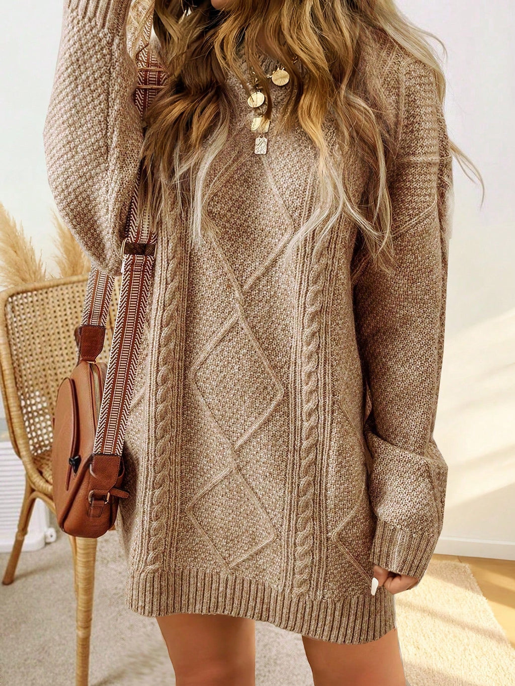 Robe pull tricotée pour dames avec motif torsadé | Pull oversize