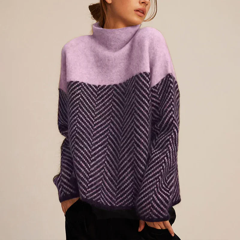 Pull tricoté pour dames | Pull chevrons à col montant