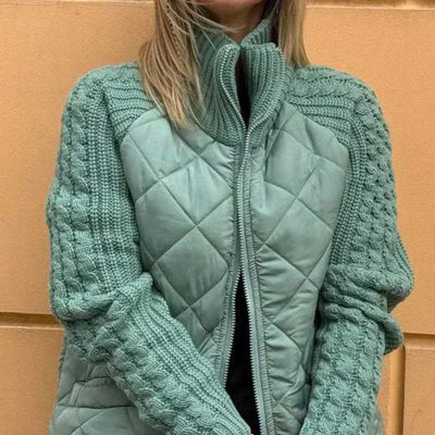 Dames Gewatteerde Jas | Modieuze Jas met Gebreide Mouwen