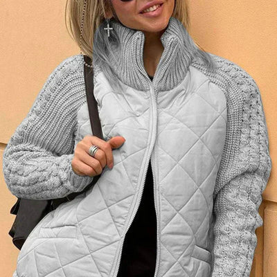 Dames Gewatteerde Jas | Modieuze Jas met Gebreide Mouwen