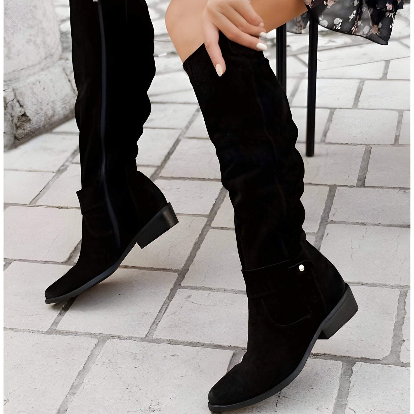 Dames Suède Laarzen | Mid-Calf Boots met Lage Hak en Decoratieve Band