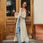 Dames lange boho-cardigan met uitlopende mouwen