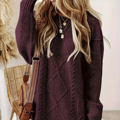 Dames Gebreide Sweaterjurk | Oversized Trui met Kabelpatroon