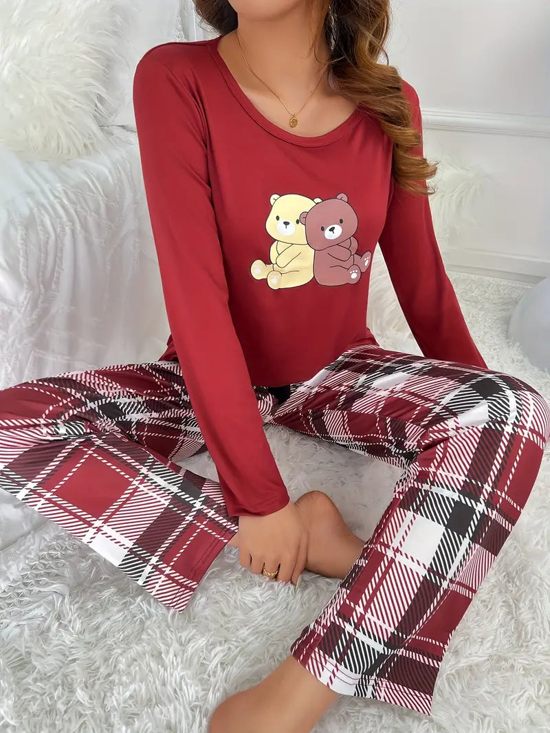 Noa | Dames Pyjamaset met Cartoonbeerprint