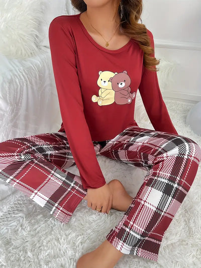 Noa | Dames Pyjamaset met Cartoonbeerprint