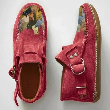 Chaussures à enfiler pour dames | Chaussures artistiques avec imprimé de chats et détail boucle