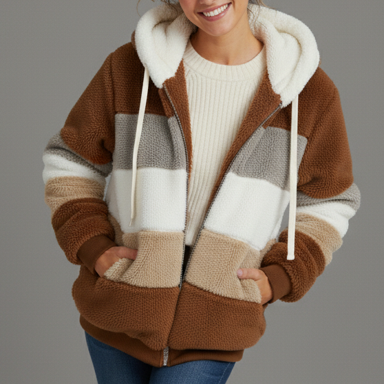 Damska miękka ciepła bluza z kapturem | Modna kurtka zimowa