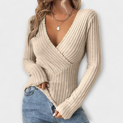 Dames T-shirt met twistdetail en V-hals