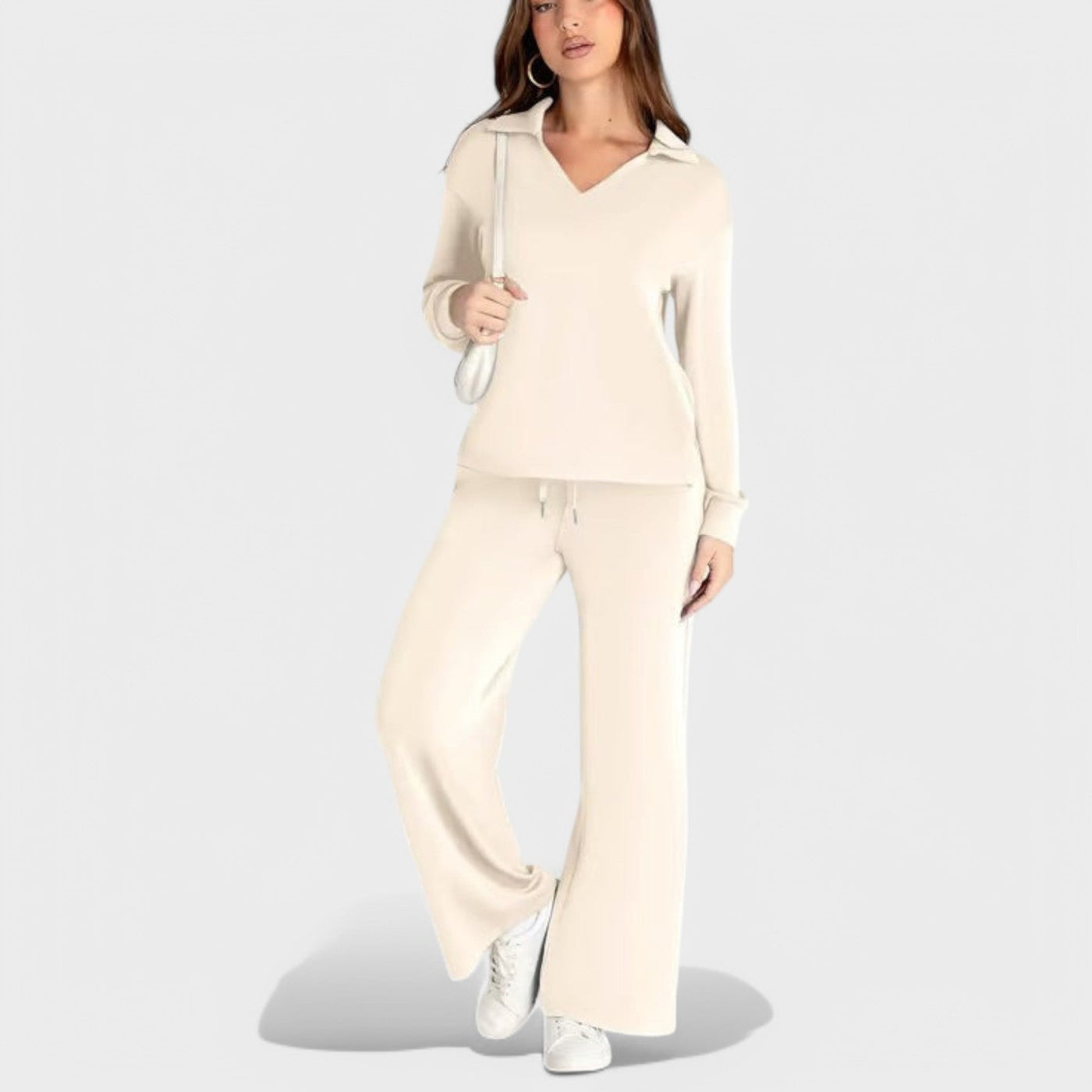 Dames Loungewear Set | Comfortabele Tweedelige Outfit met Kraag en Wijde Broek