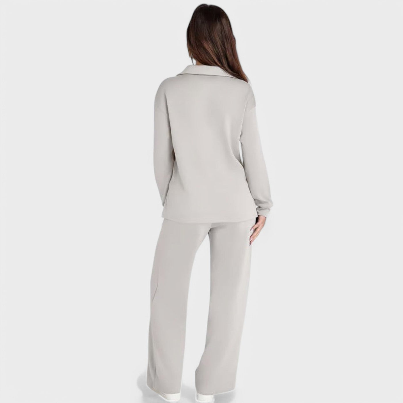 Dames Loungewear Set | Comfortabele Tweedelige Outfit met Kraag en Wijde Broek