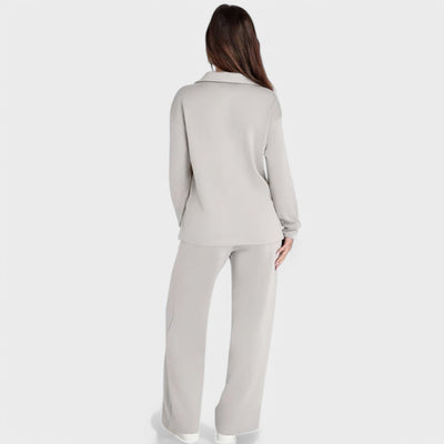 Dames Loungewear Set | Comfortabele Tweedelige Outfit met Kraag en Wijde Broek