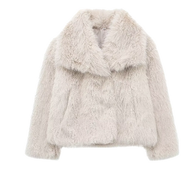 Dames Faux Fur Jas | Nepbont Jas met Brede Kraag en Cropped Pasvorm