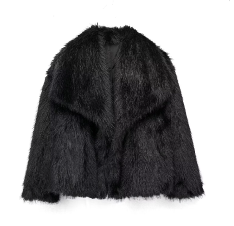 Dames Faux Fur Jas | Nepbont Jas met Brede Kraag en Cropped Pasvorm