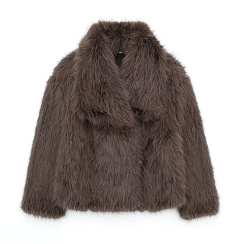 Dames Faux Fur Jas | Nepbont Jas met Brede Kraag en Cropped Pasvorm