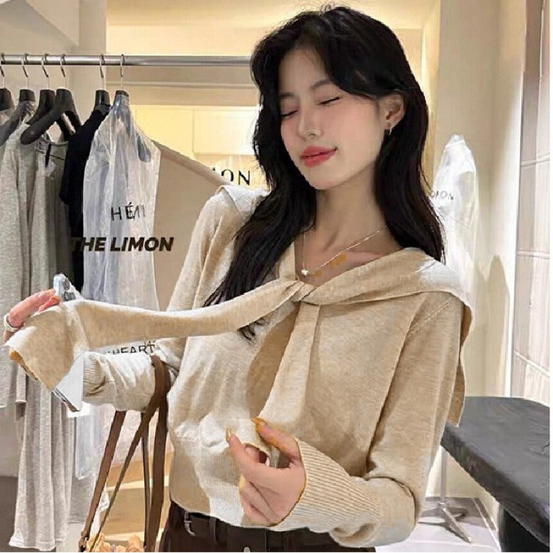 Pull femme avec détail col châle | Haut tricoté à la mode