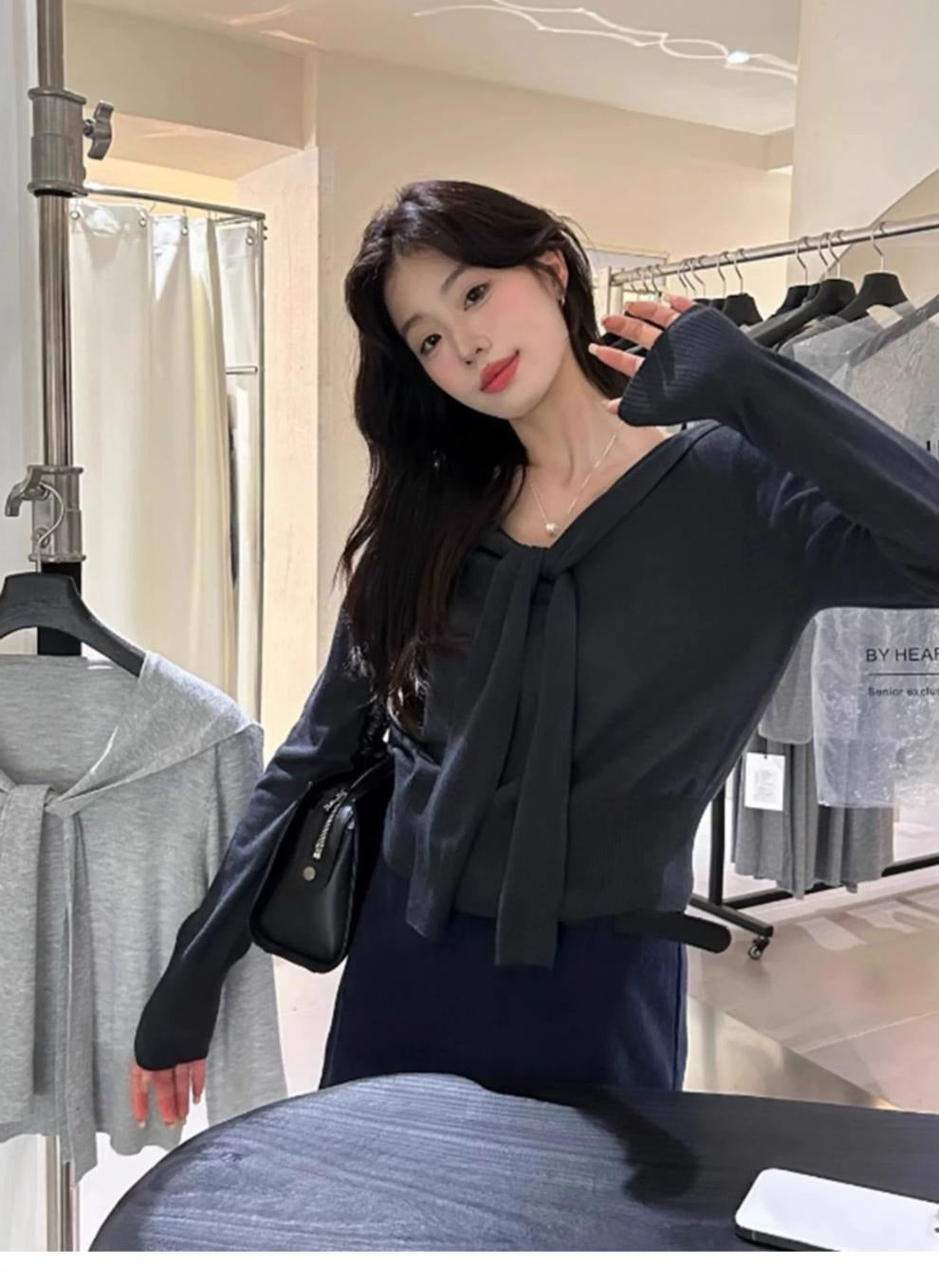 Pull femme avec détail col châle | Haut tricoté à la mode