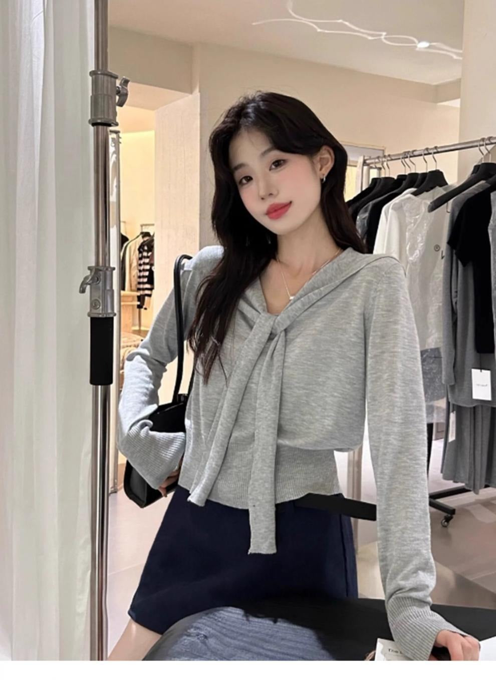 Pull femme avec détail col châle | Haut tricoté à la mode