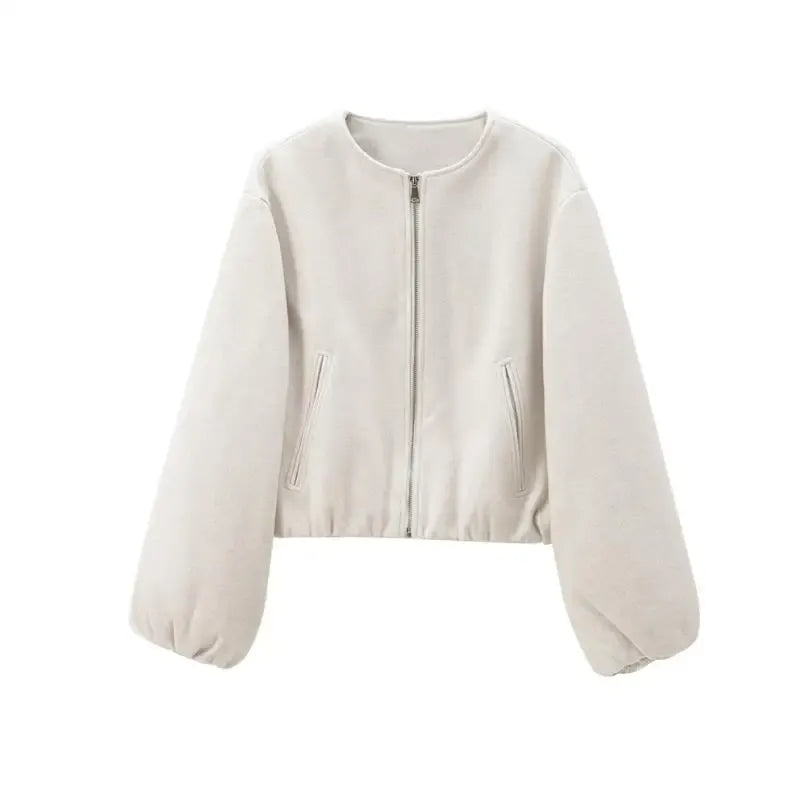 Veste bomber rétro pour dames avec col rond et tissu doux