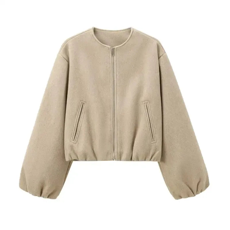 Veste bomber rétro pour dames avec col rond et tissu doux