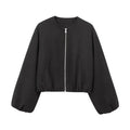 Dames retro bomberjack met ronde hals en zachte stof