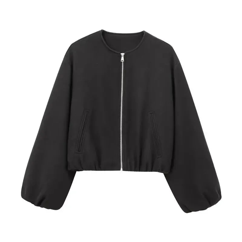 Veste bomber rétro pour dames avec col rond et tissu doux
