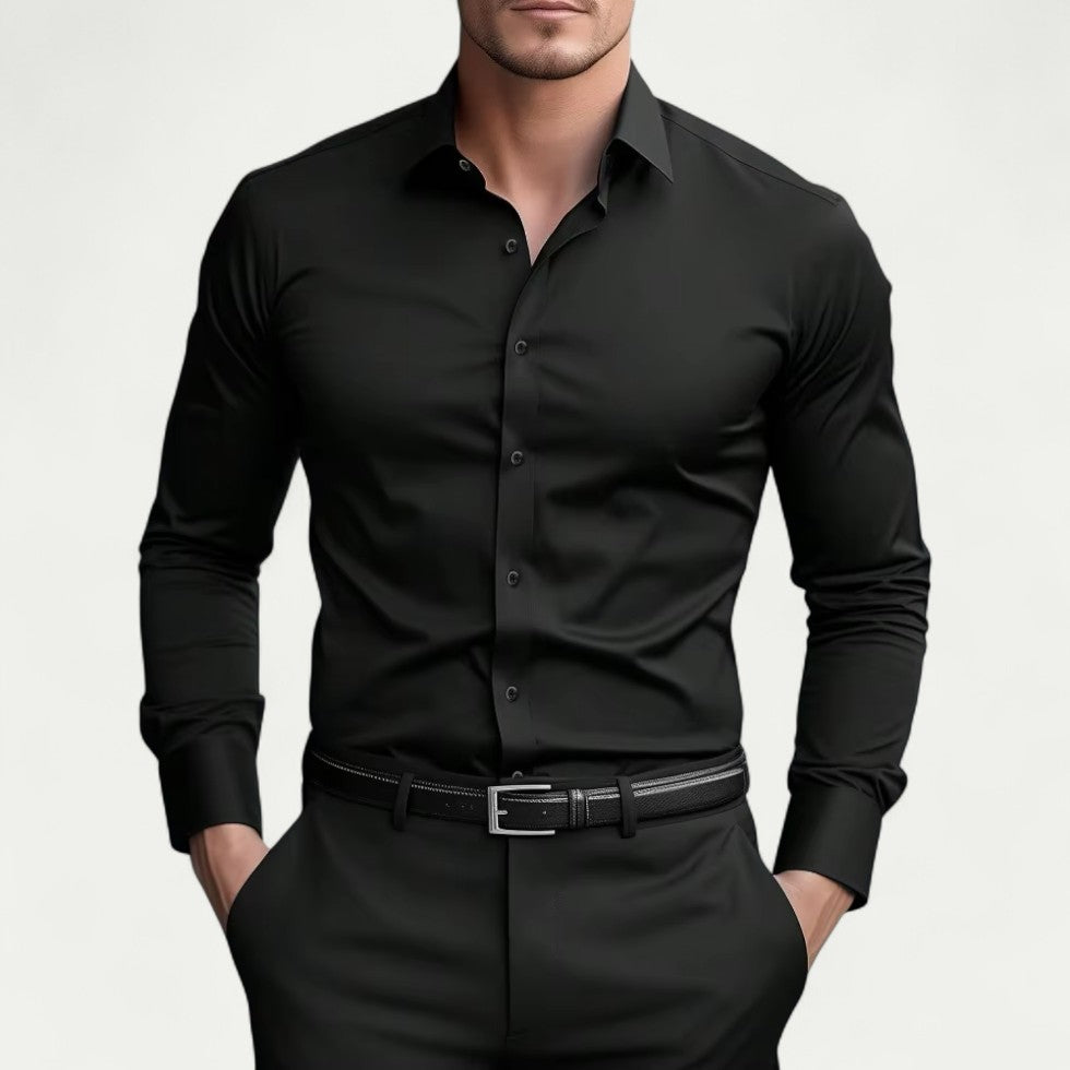 Heren slim-fit stretch overhemd met lange mouwen