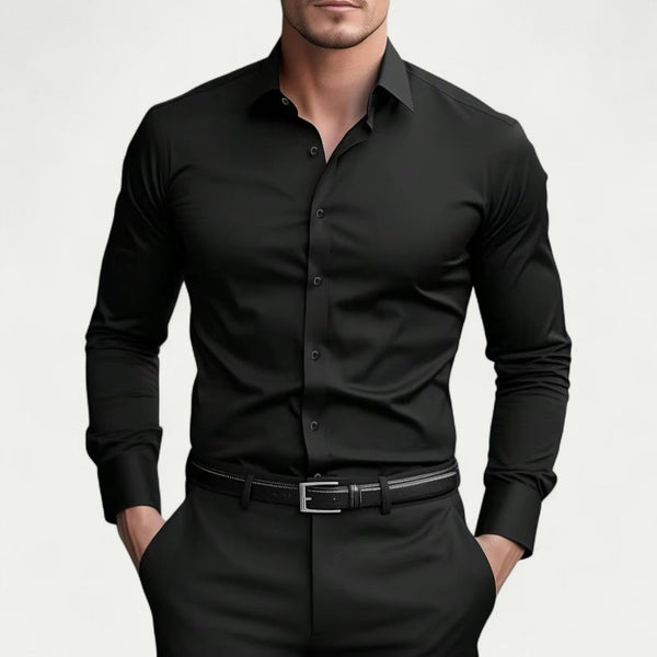 Heren slim-fit stretch overhemd met lange mouwen