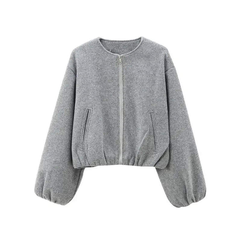 Veste bomber rétro pour dames avec col rond et tissu doux