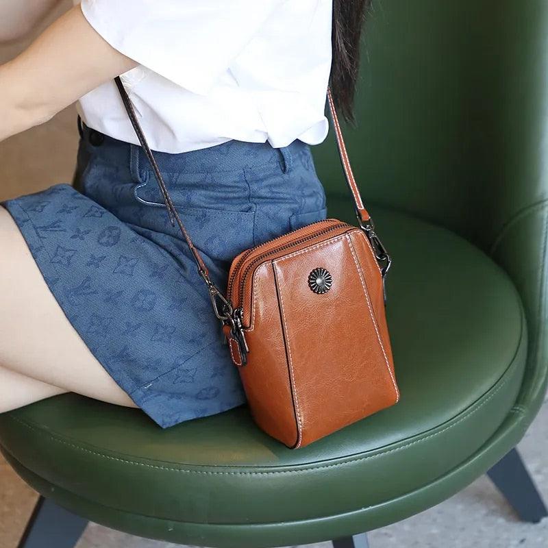 Dames Crossbody Tas | Compacte Leren Schoudertas met Rits