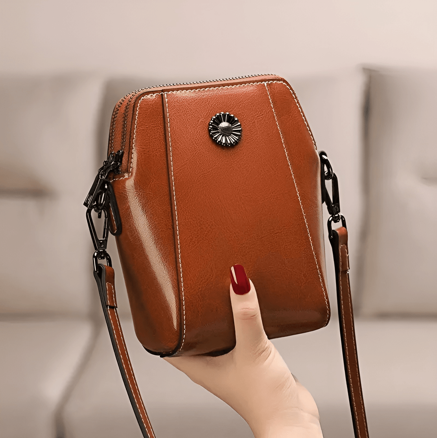 Dames Crossbody Tas | Compacte Leren Schoudertas met Rits