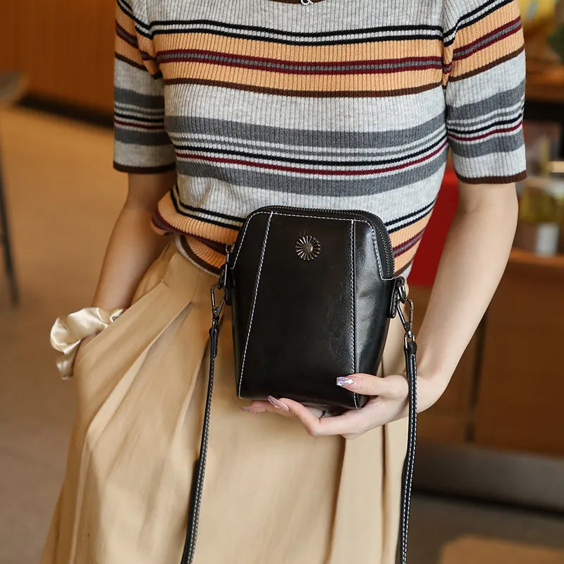 Dames Crossbody Tas | Compacte Leren Schoudertas met Rits