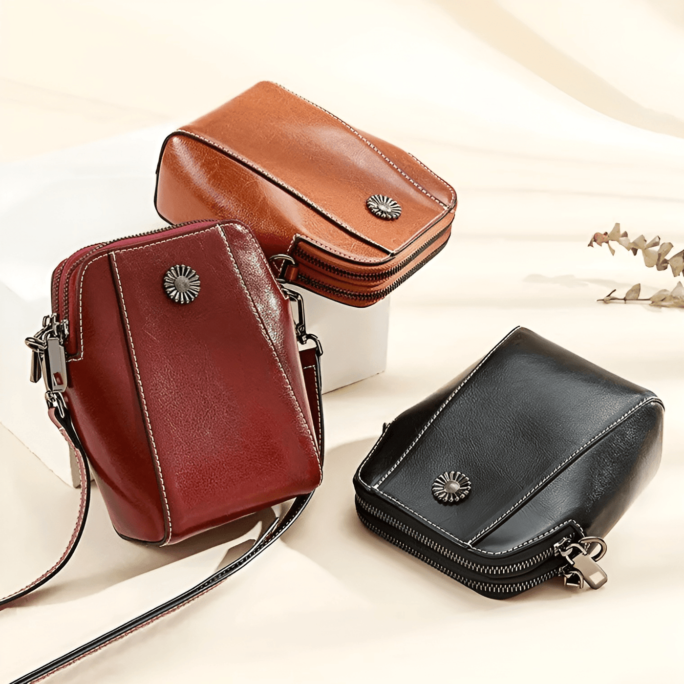 Dames Crossbody Tas | Compacte Leren Schoudertas met Rits