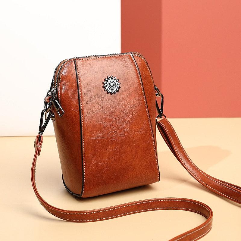 Dames Crossbody Tas | Compacte Leren Schoudertas met Rits