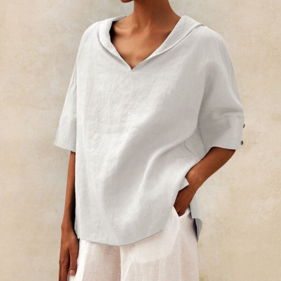 Damesblouse met V-hals en knoopmouwen