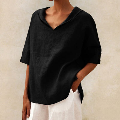 Damesblouse met V-hals en knoopmouwen
